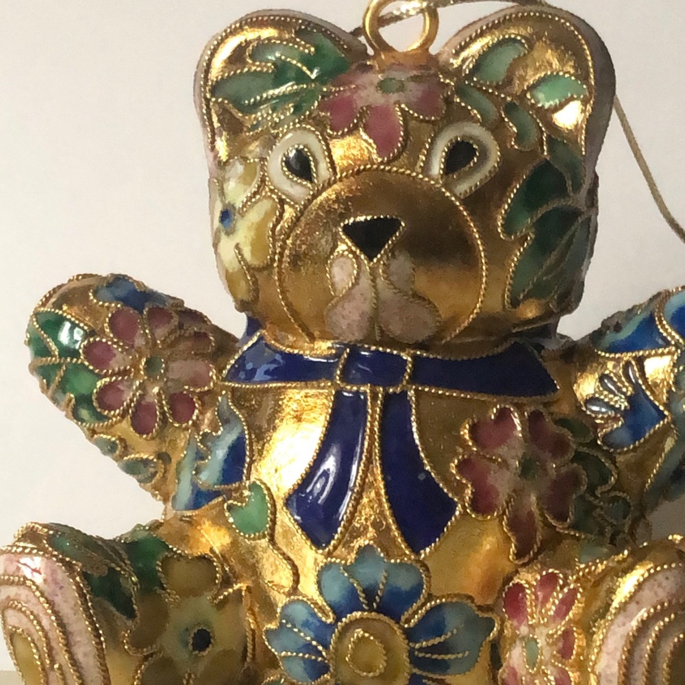 Cloisonné Enamel Teddy Bear Floral Design Ornament
